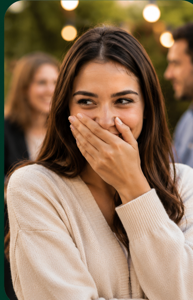 Person covering their mouth because of breath concerns